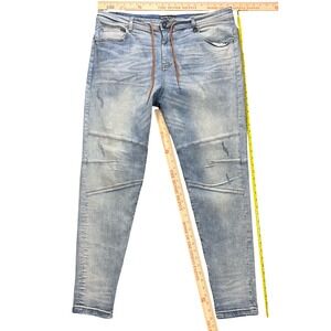 Hyper Denim Mens 40 Moto Jeans Drawstring Ankle Zip Tapered Distressed Stretch